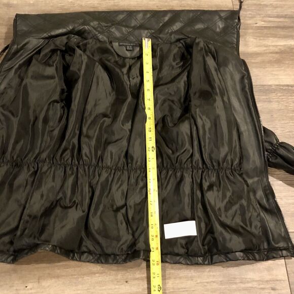 Katherine Barclay Faux Leather Coat Small Black Puffer Stretch Funnel Neck - Picture 9 of 14